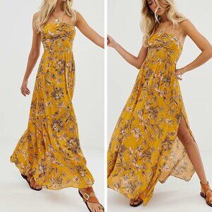 Free People One Step Ahead Maxi Dress Yellow Floral Boho Flowy Medium